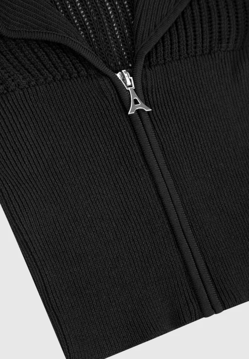 Zip Front Knitted Crop Top - Black