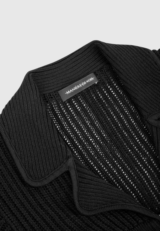 Zip Front Knitted Crop Top - Black